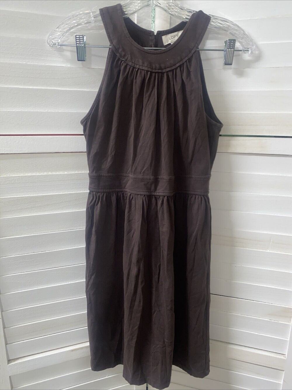 Ann Taylor Loft Dress Women's Knit Sleeveless Fit And Flare Knee Length Brown XS